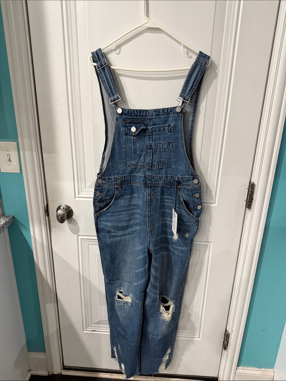 Distressed Blue Denim Women's Overalls